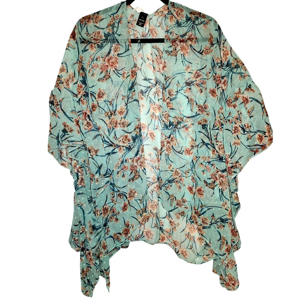 Mixit Cover Up lightweight Teal Floral kimono One Size